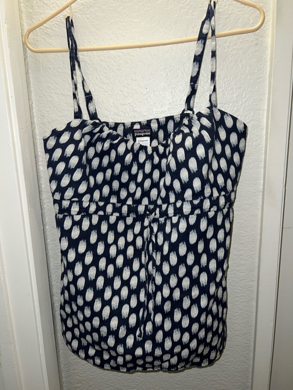 Patagonia Navy and White Dot-Print Spaghetti Strap Tank